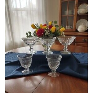 5 Fostoria Colony Swirl Glasses, Sherbet/Dessert Dish, Champagne - 2 sizes -VTG